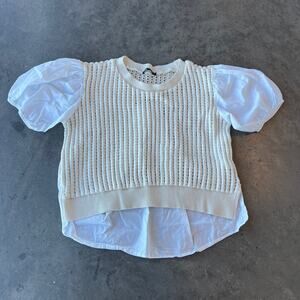 Vintage Y2k Zara Cream Beige Knit Bubble White Sleeve Women's Blouse Small